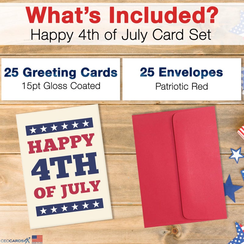CEO Cards Independence Day Cards for Family & Business (Sparkler & Flag) Happy 4th of July Bulk Greeting Card Set Pack of 25 with Red Envelopes (5x7 inch - A7) Office, Work, Employees & Clients (JF1505) - Image 2